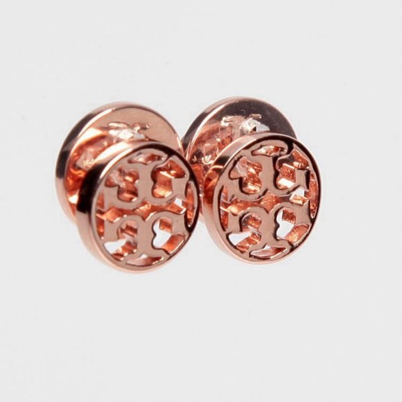 Tory Burch Rose Gold Small Circle Logo Studs - Picture 3 of 8
